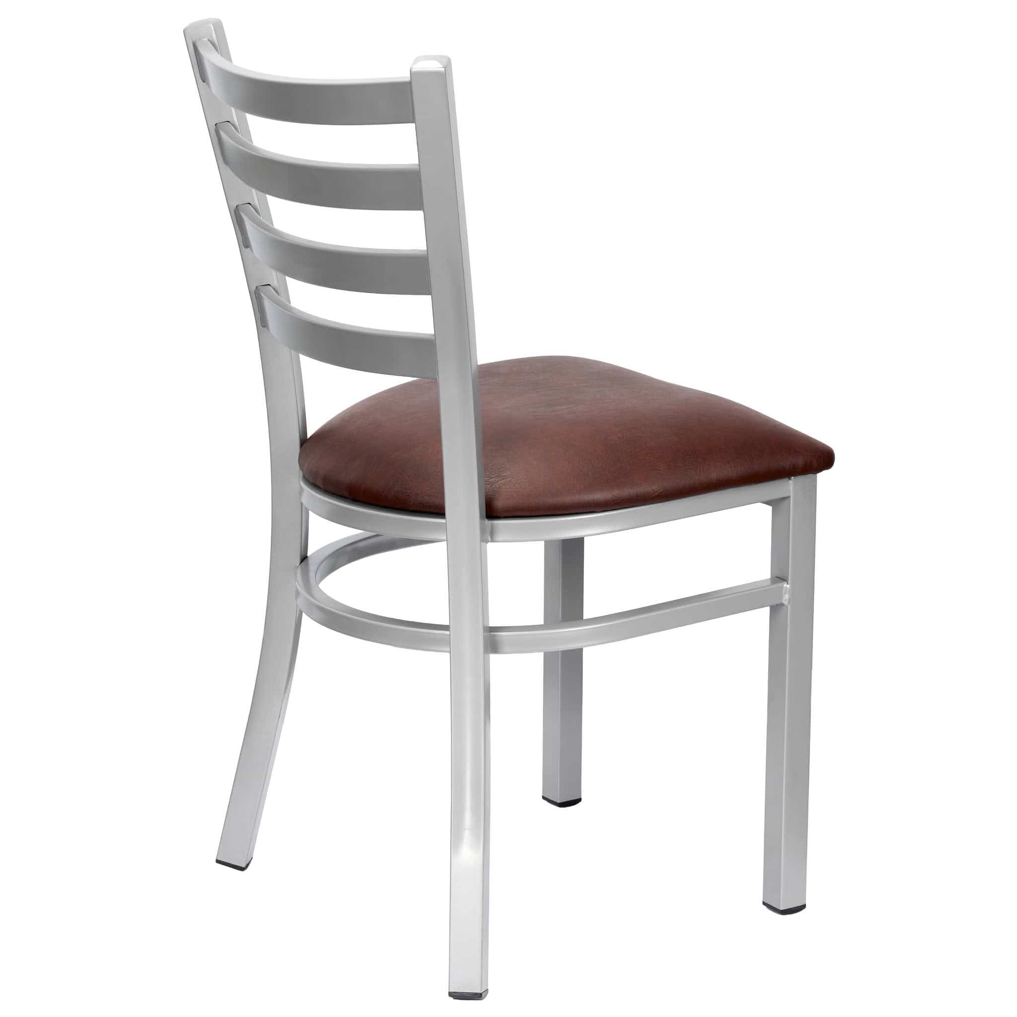 Chivari Ladder Back Restaurant Chair with Silver Frame and Brown Vinyl Seat CLMSVBR-ZF-KT