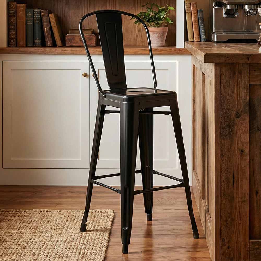 Chivari Black Semi-Gloss Tolix Style Metal Barstool with Back BTBMBM-AX-T