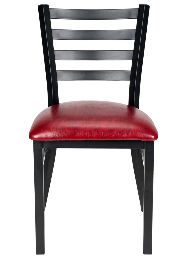 Chivari Ladder Back Restaurant Chair with Black Metal Frame and Burgundy Vinyl Seat CLMBVBU-ZF-KT