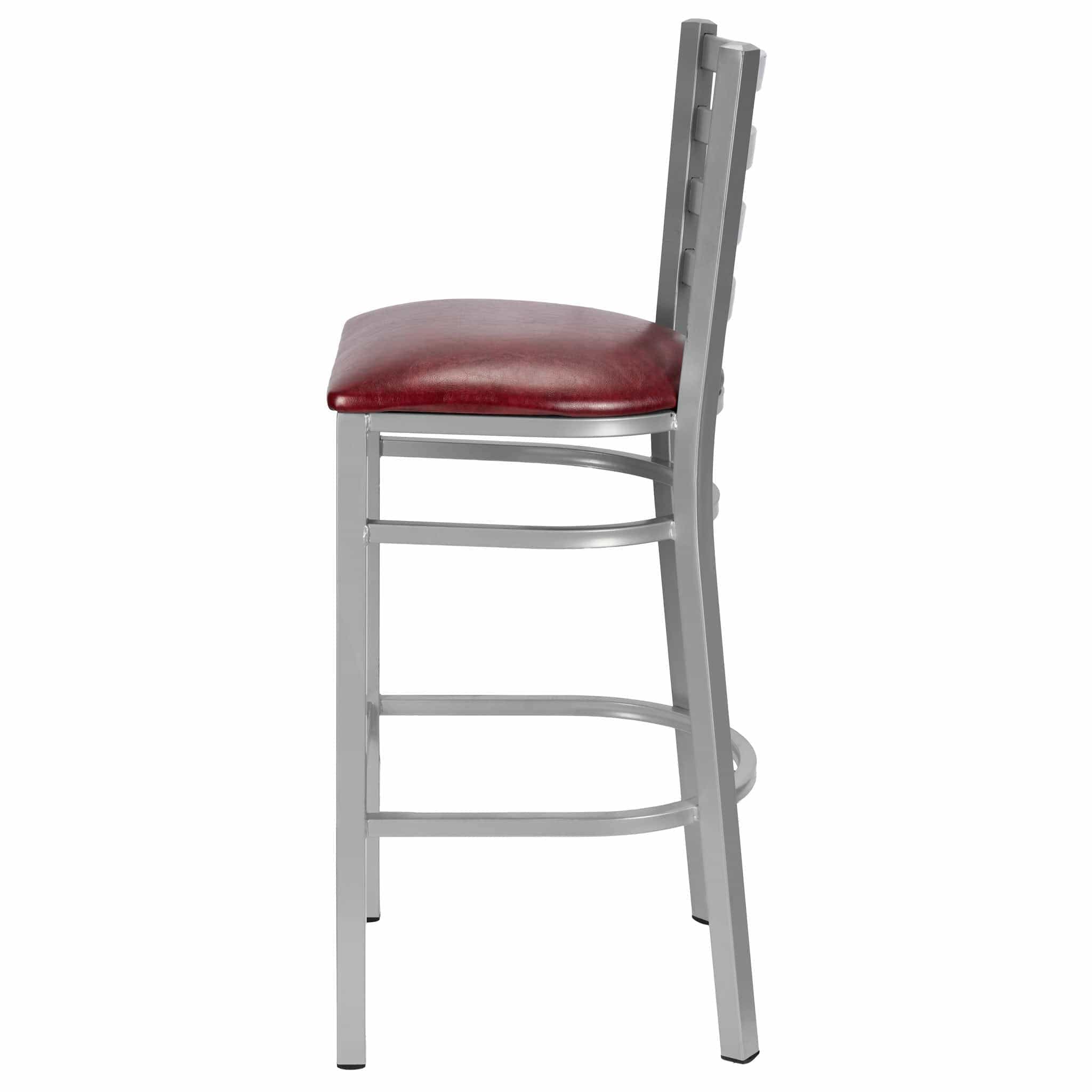 Chivari Ladder Back Bar Stool with Silver Frame and Burgundy Vinyl Seat BLMSVBU-ZF-KT