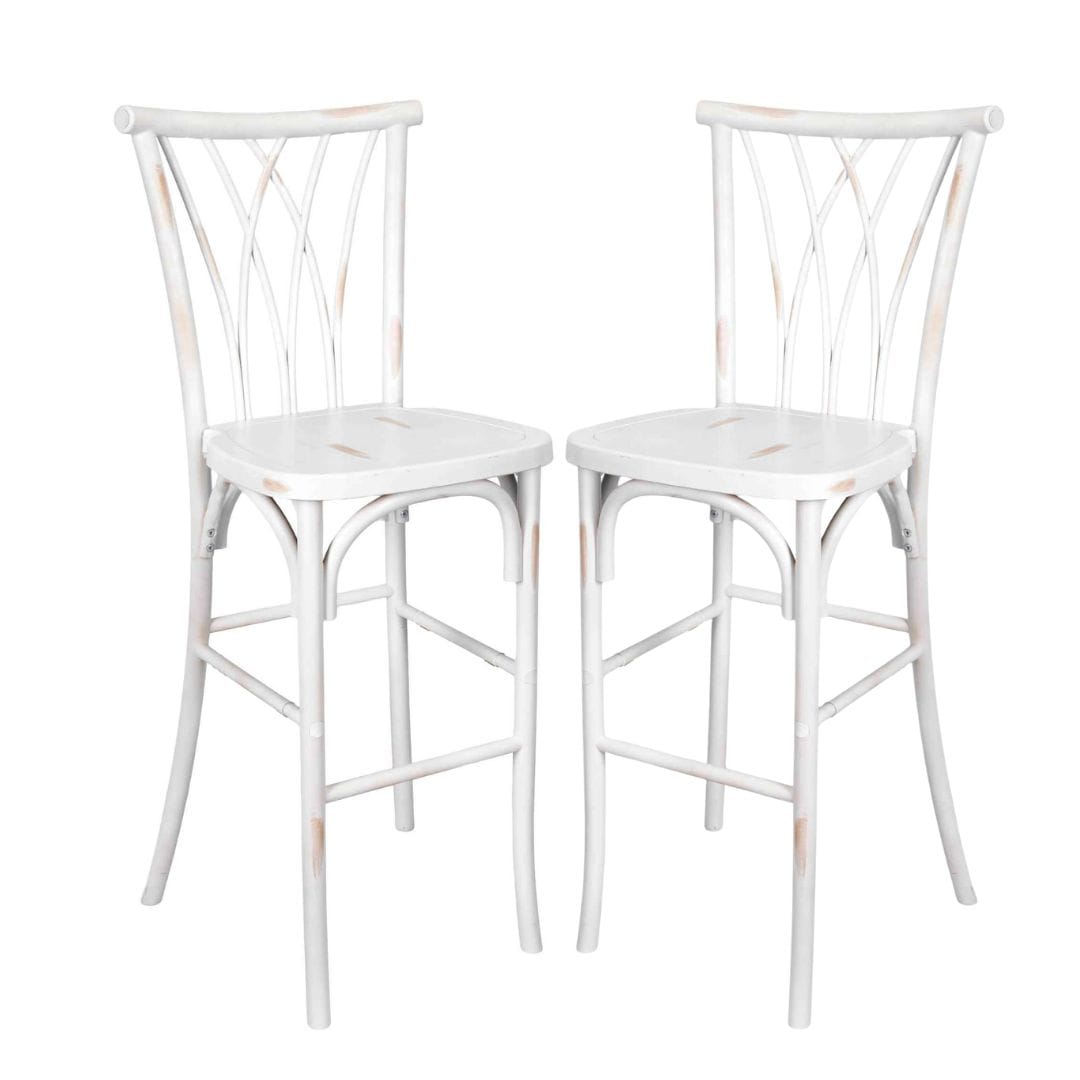 Chivari White Distressed Resin Steel Skeleton™ Willow Barstool - 2 Pack - Some Assembly Required BWRWD-KD-ST-AX-2