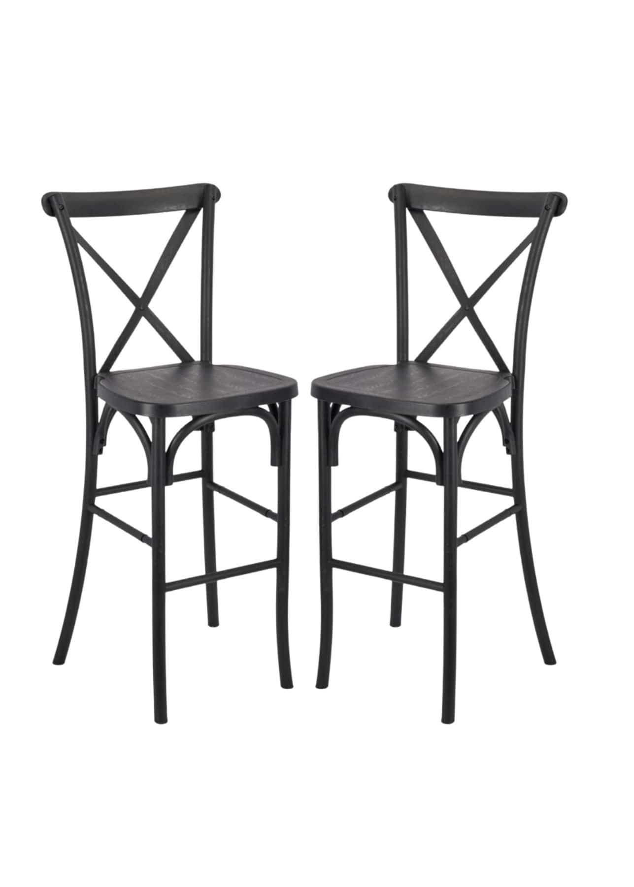 Chivari Black Resin Steel Skeleton™ Cross Back  Barstool - 2 Pack - Some Assembly Required BXRB-KD-ST-AX-2