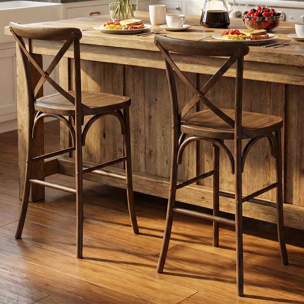 Chivari Chestnut Resin Steel Skeleton™ Cross Back Barstool - 2 Pack - Some Assembly Required BXRC-KD-ST-AX-2