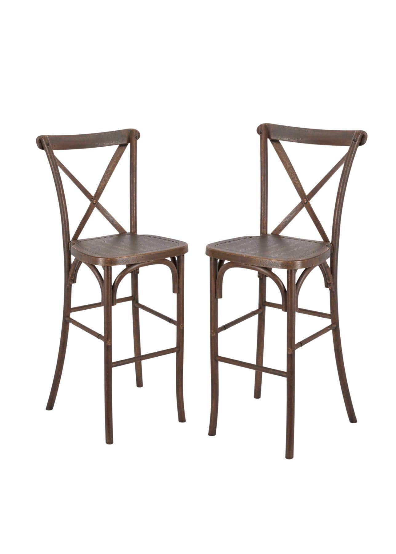 Chivari Fruitwood Resin Steel Skeleton™ Cross Back Barstool - 2 Pack - Some Assembly Required BXRF-KD-ST-AX-2