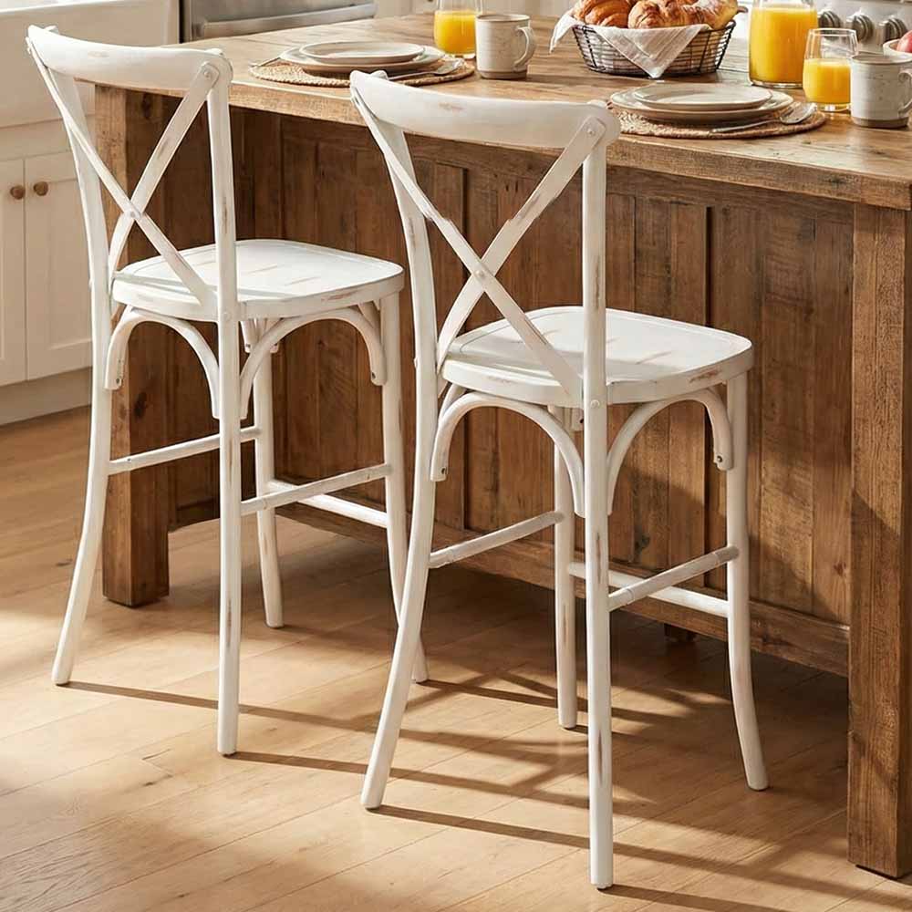 Chivari Fruitwood Resin Steel Skeleton™ Cross Back Barstool - 2 Pack - Some Assembly Required BXRF-KD-ST-AX-2