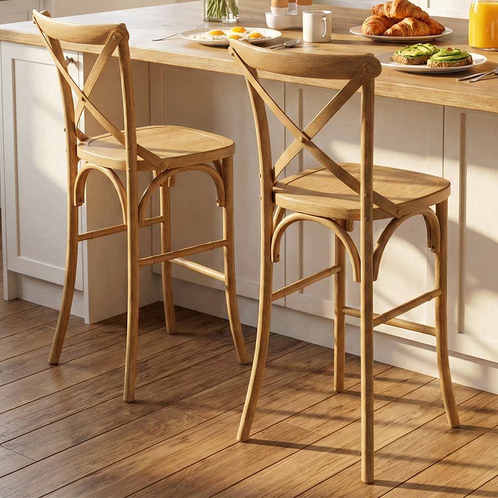 Chivari Natural Resin Steel Skeleton™ Cross Back Barstool - 2 Pack - Some Assembly Required BXRN-KD-ST-AX-2