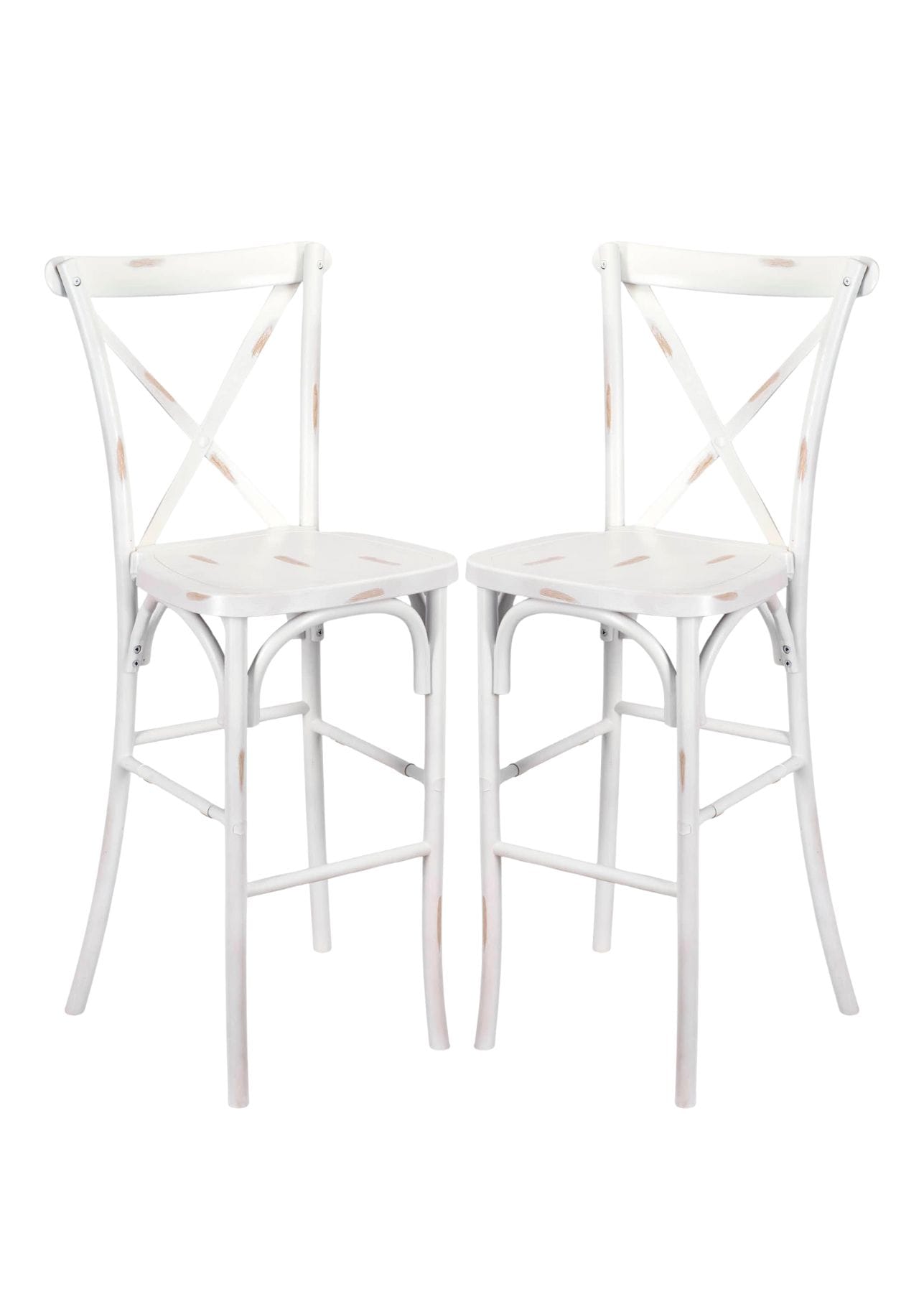 Chivari White Distressed Resin Steel Skeleton™ Cross Back Barstool - 2 Pack - Some Assembly Required BXRWD-KD-ST-AX-2