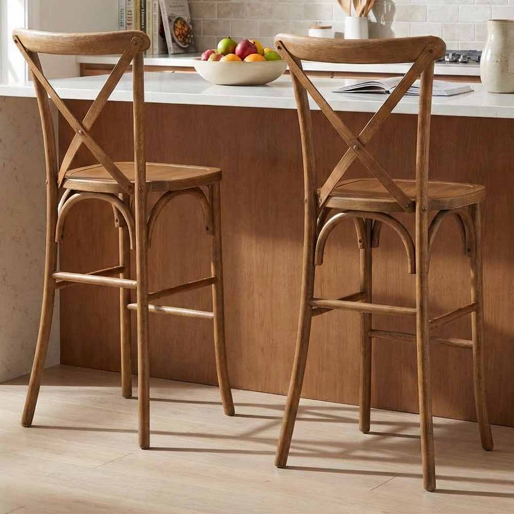 Chivari White Distressed Resin Steel Skeleton™ Cross Back Barstool - 2 Pack - Some Assembly Required BXRWD-KD-ST-AX-2