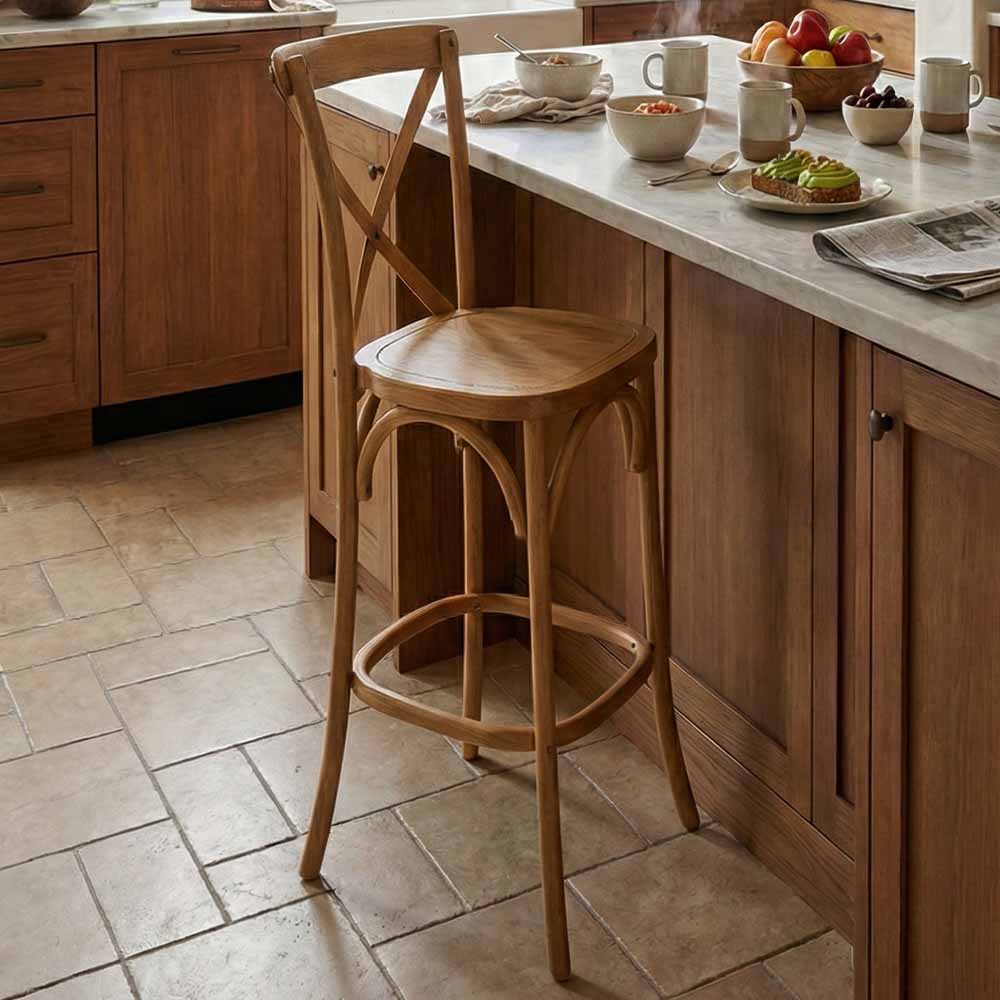 Chivari Chestnut Wood Cross Back Barstool BXWC-ZG-T