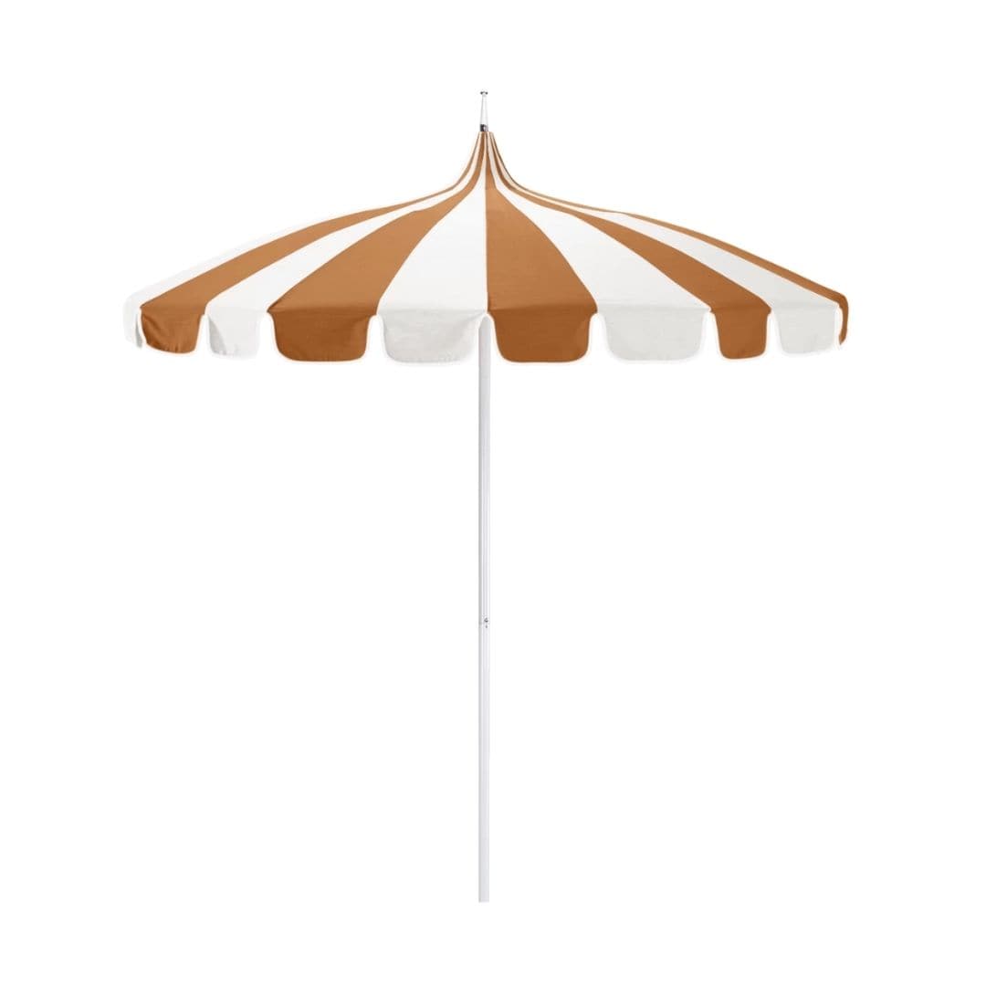 California Umbrellas Tuscan 8.5' Pagoda Series Sunbrella Fabric Patio Umbrella with White Aluminum Pole and Push Lift CAL-SMPT852174PD-0417