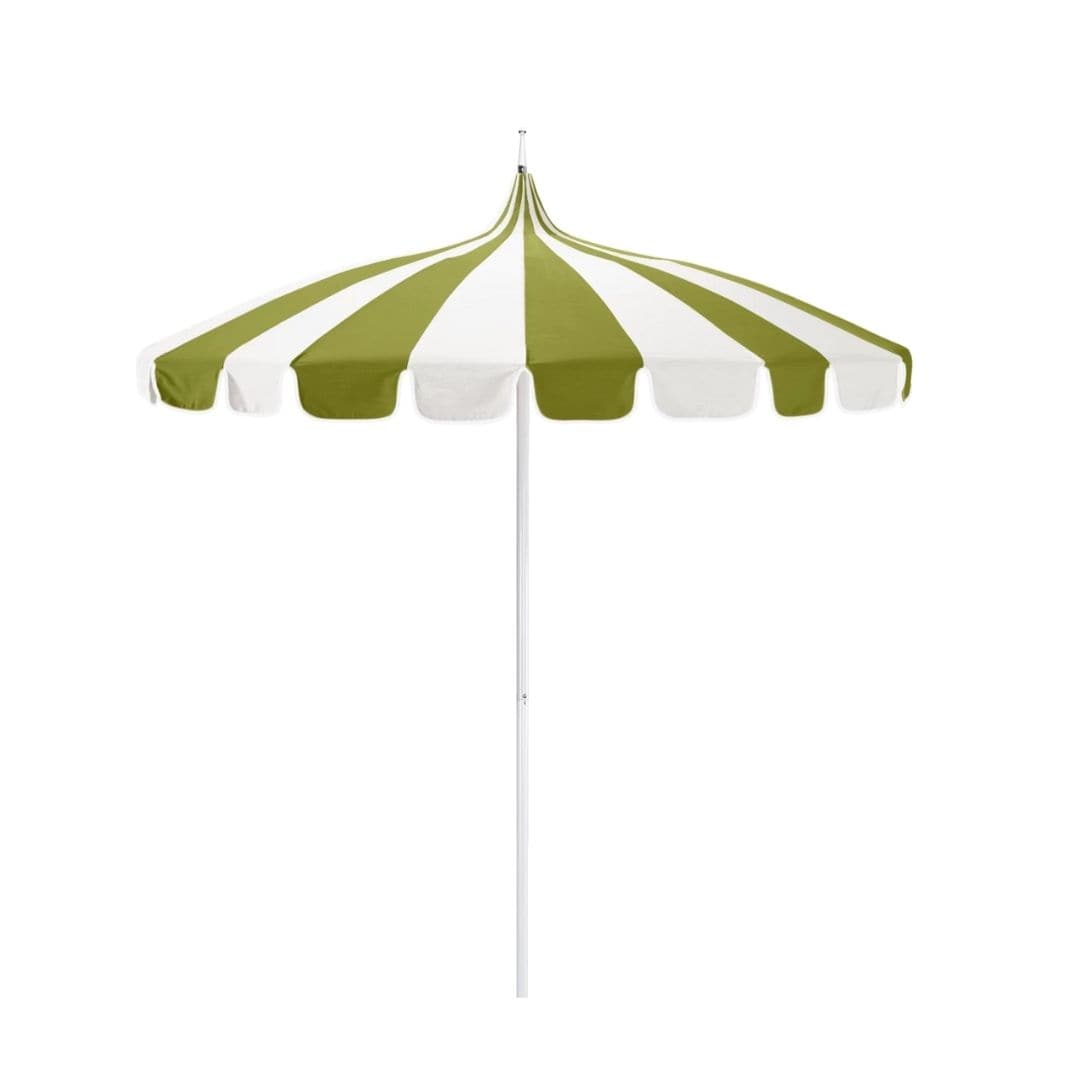 California Umbrellas Macaw 8.5' Pagoda Series Sunbrella Fabric Patio Umbrella with White Aluminum Pole and Push Lift CAL-SMPT852174PD-0429