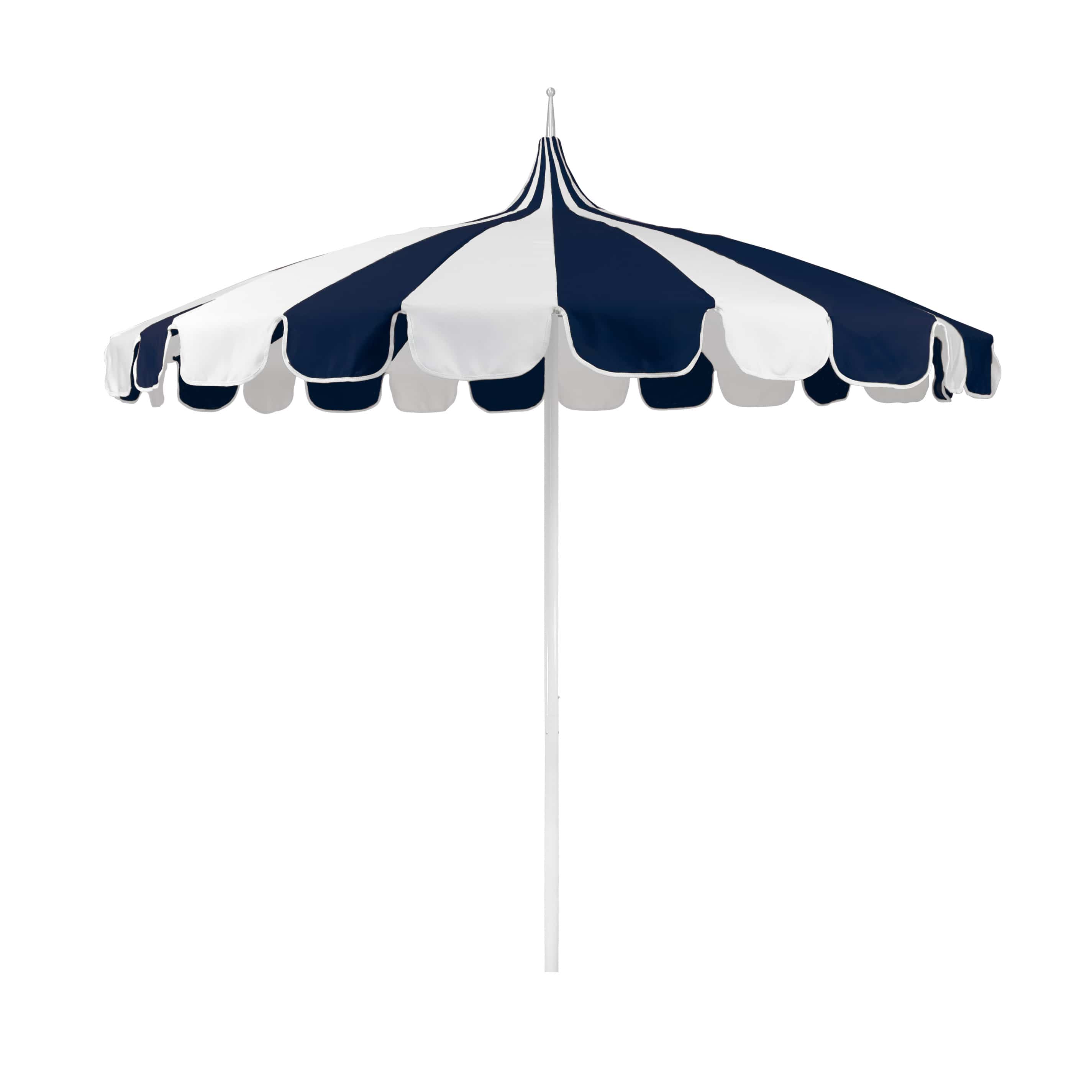 California Umbrellas Navy Blue 8.5' Pagoda Series Sunbrella Fabric Patio Umbrella with White Aluminum Pole and Push Lift CAL-SMPT852174PD-0439