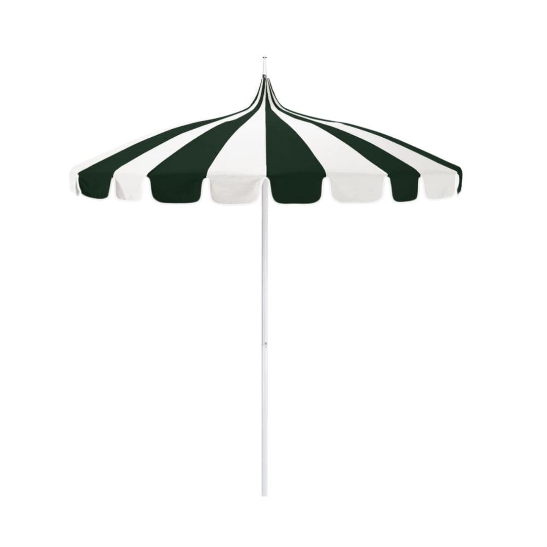 California Umbrellas Forest Green 8.5' Pagoda Series Sunbrella Fabric Patio Umbrella with White Aluminum Pole and Push Lift CAL-SMPT852174PD-0446