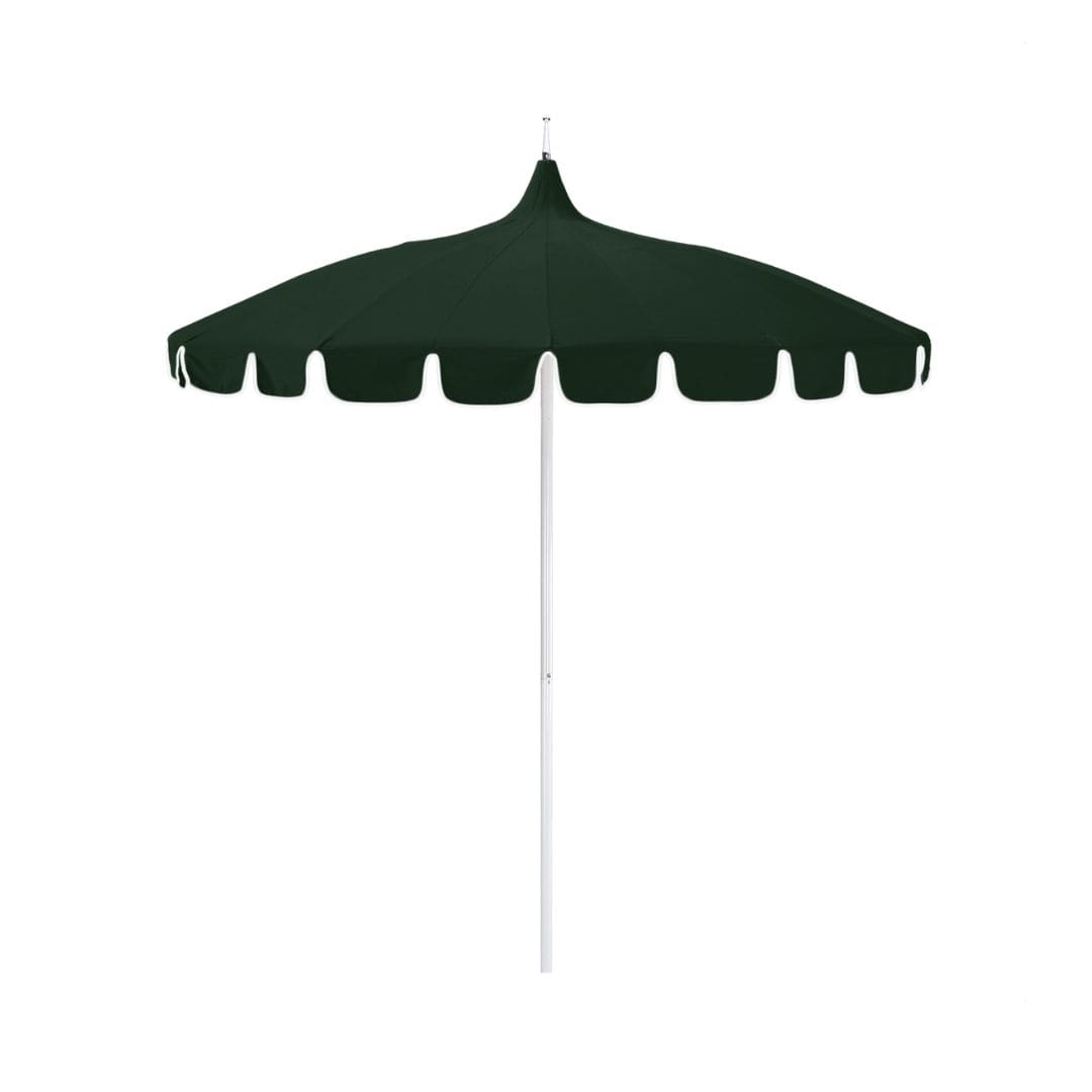 California Umbrellas Forest Green 8.5' Classic Pagoda Series Sunbrella Fabric Patio Umbrella with White Aluminum Pole and Push Lift CAL-SMPT852174CLAS-5446
