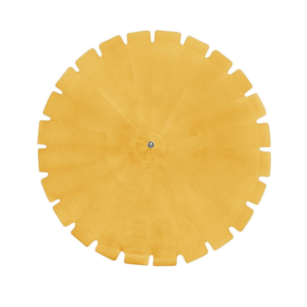 California Umbrellas Sunflower Yellow 8.5' Classic Pagoda Series Sunbrella Fabric Patio Umbrella with White Aluminum Pole and Push Lift CAL-SMPT852174CLAS-5457
