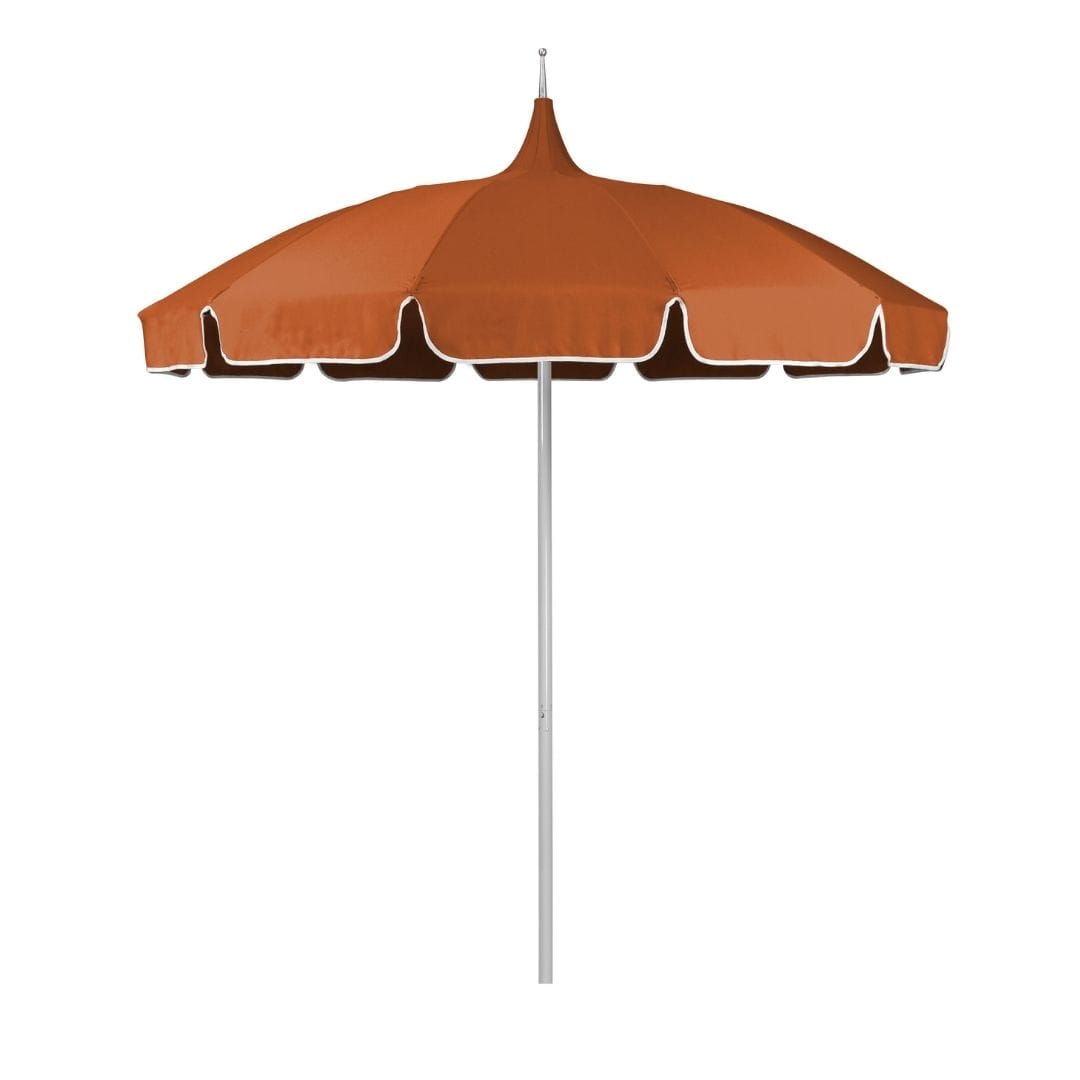 California Umbrellas Tuscan 8.5' Classic Pagoda Series Sunbrella Fabric Patio Umbrella with White Aluminum Pole and Push Lift CAL-SMPT852174CLAS-5417