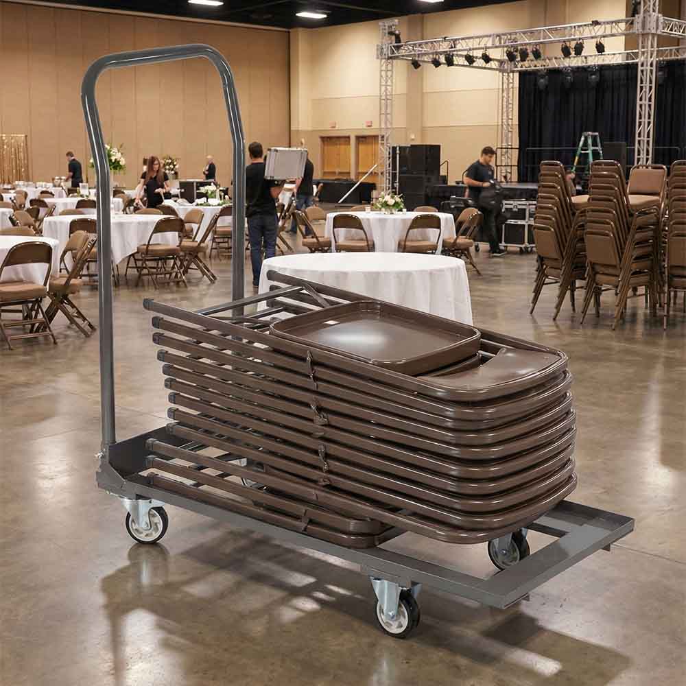 Chivari Gray Steel Folding Chair Cart for Poly & Resin Folding Chairs - up to 25 chairs CART100G-AX-T