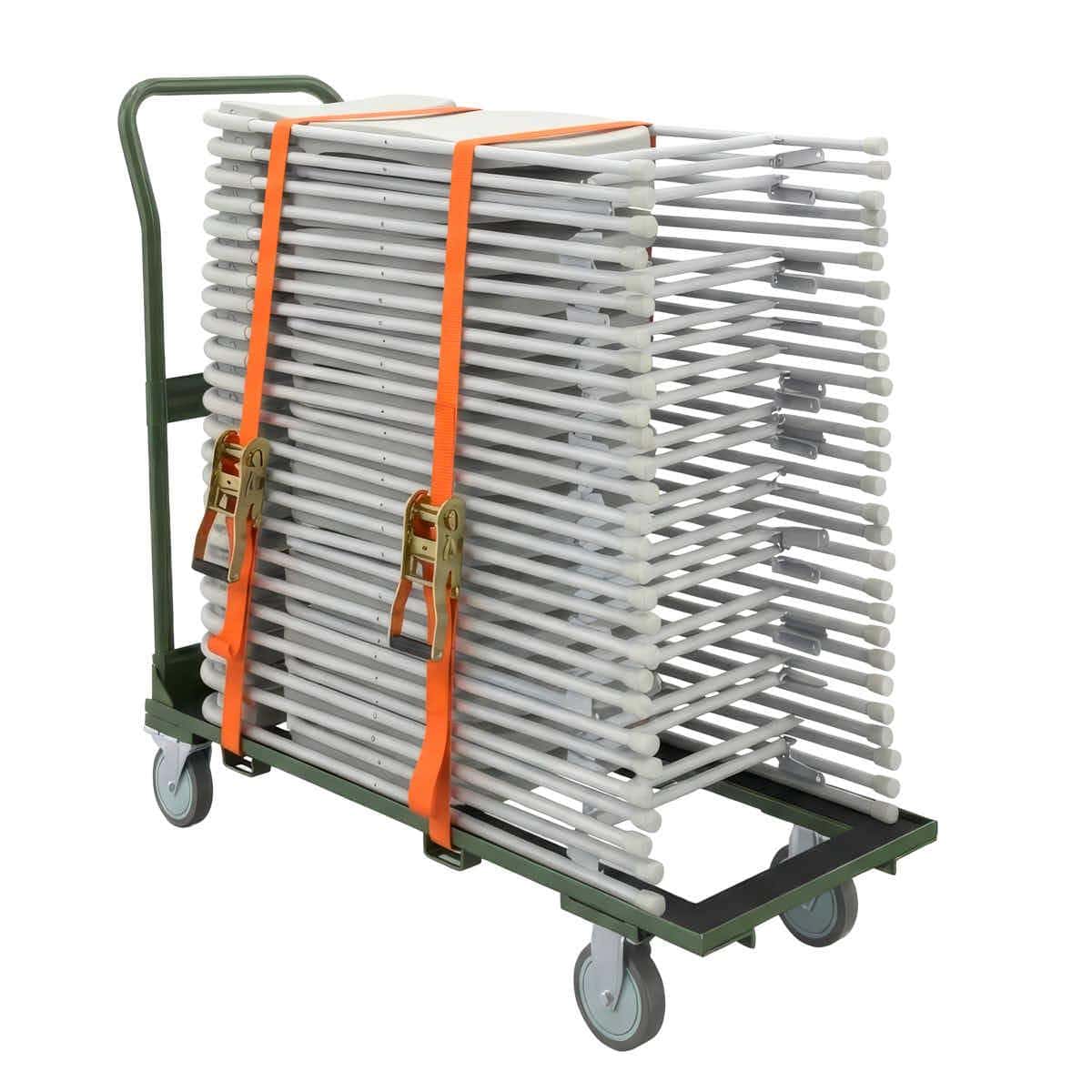 Chivari Heavy Duty Steel Frame Folding Chair Cart with Locking Wheels and Safety Strap - up to 25 chairs CART100HG-HD-AX-T