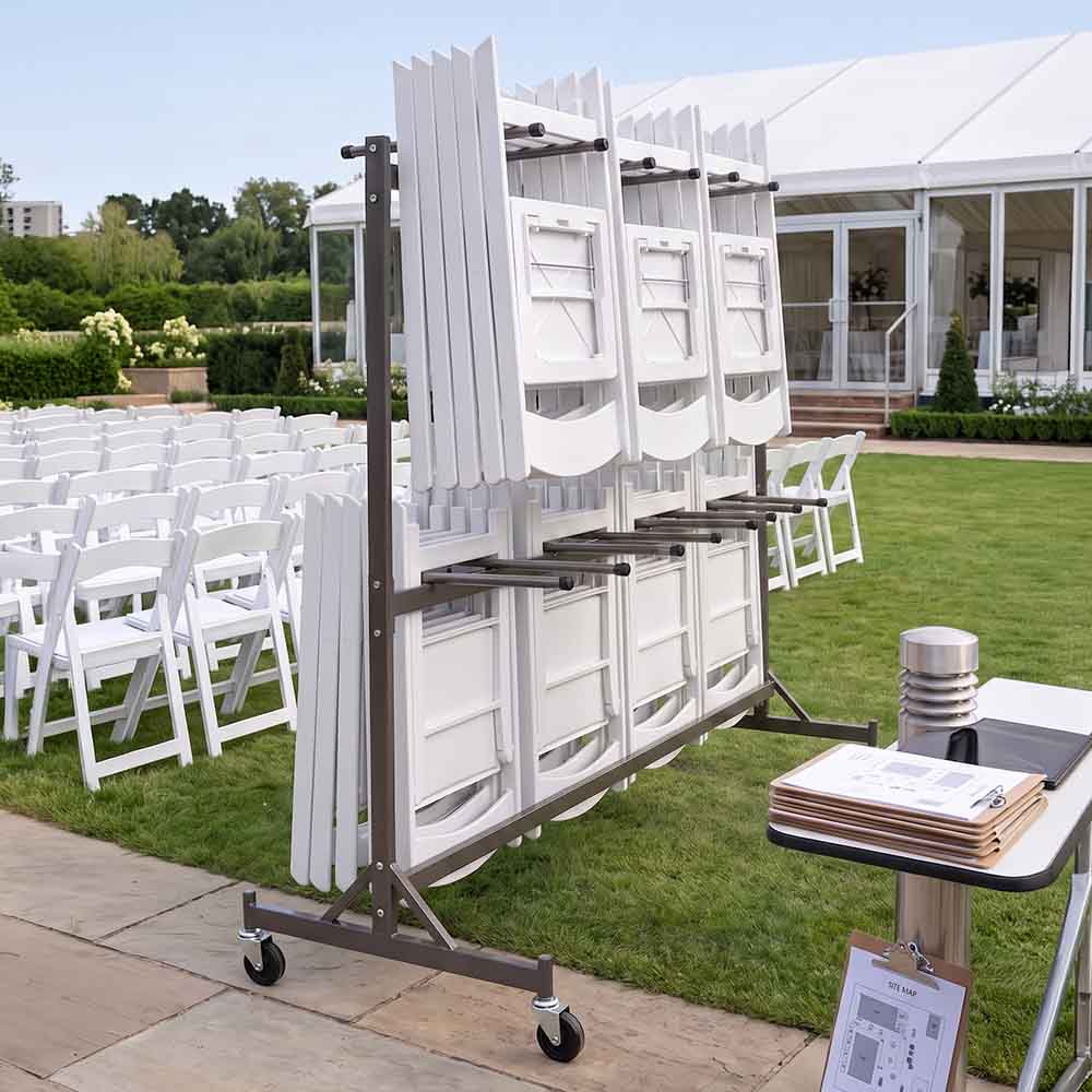 Chivari Hanging Chair Cart for Poly, Resin, Metal and Bamboo Folding Chairs - up to 120 chairs CART101HG-AX-T
