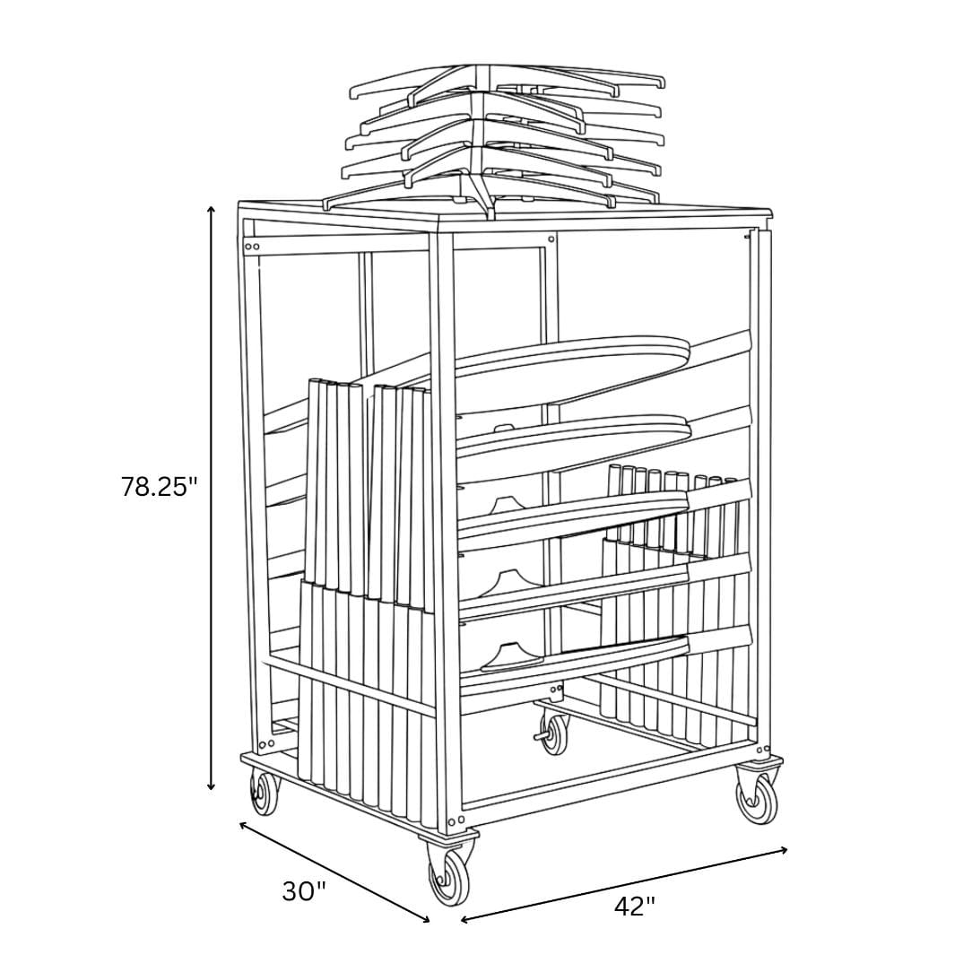 Chivari Steel Table Cart for 30" Cocktail Table Kits - up to 10 Tables CART109G-30-AX-T