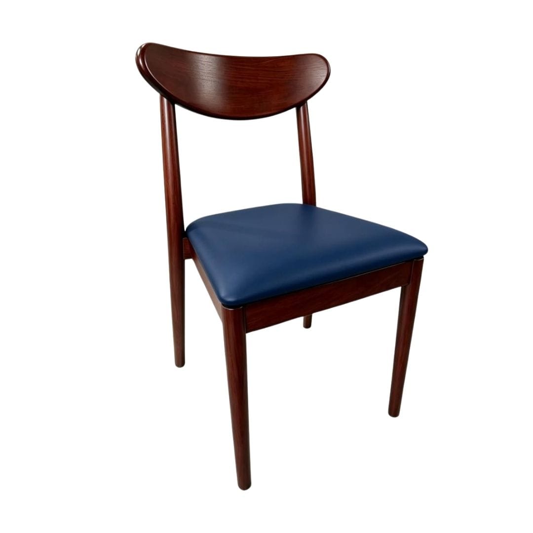 Chivari Walnut Finish Wood Antler Chair with Navy Blue Vinyl Cushion CAWWL-SHVNB-KT