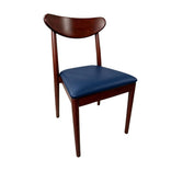 Walnut Finish Wood Antler Chair with Navy Blue Vinyl Cushion