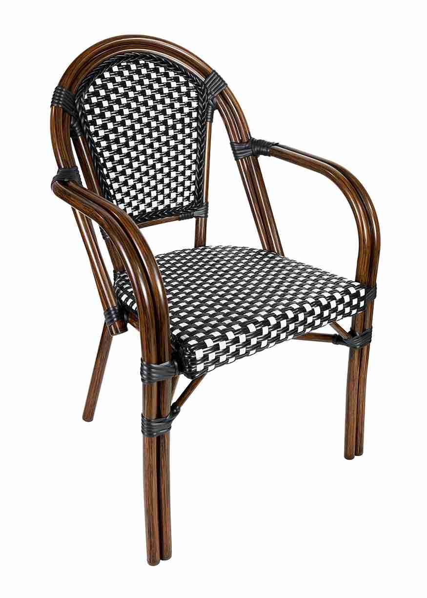 Toulouse Black and White French Bistro Chair Patio Dining with Arms CBPABLA-AX-T