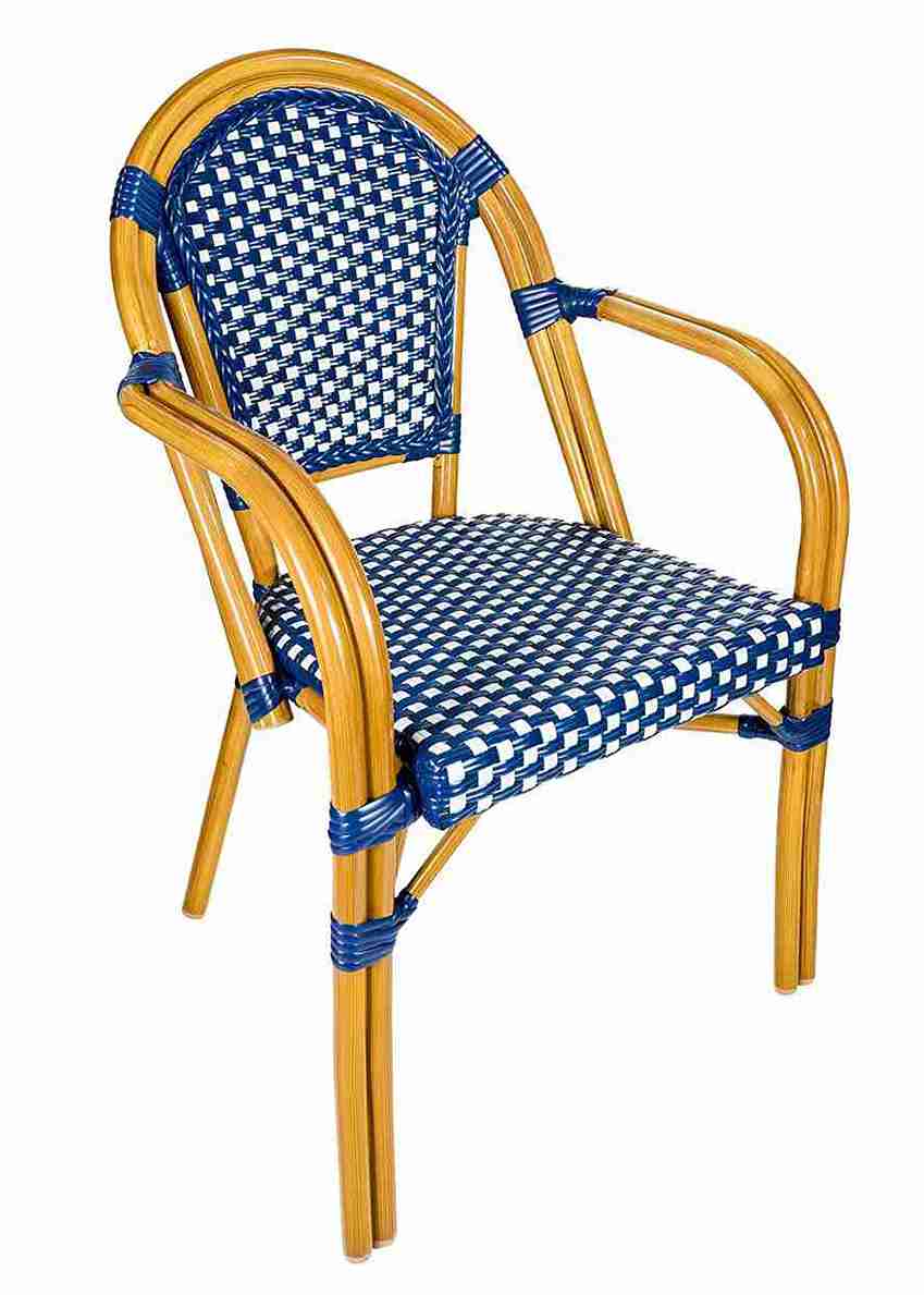 Toulouse Blue and White French Bistro Patio Dining Chair with Arms CBPABLU-AX-T