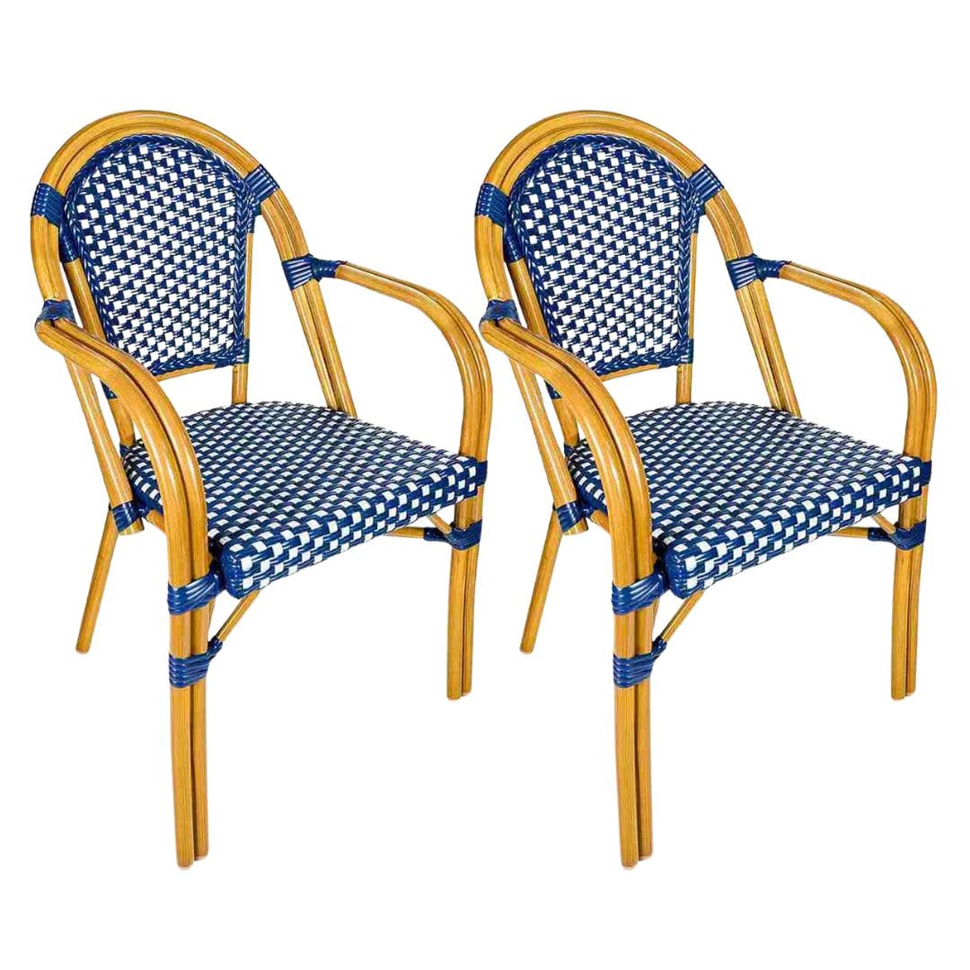 Toulouse Blue and White French Bistro Patio Dining Chair with Arms CBPABLU-AX-T