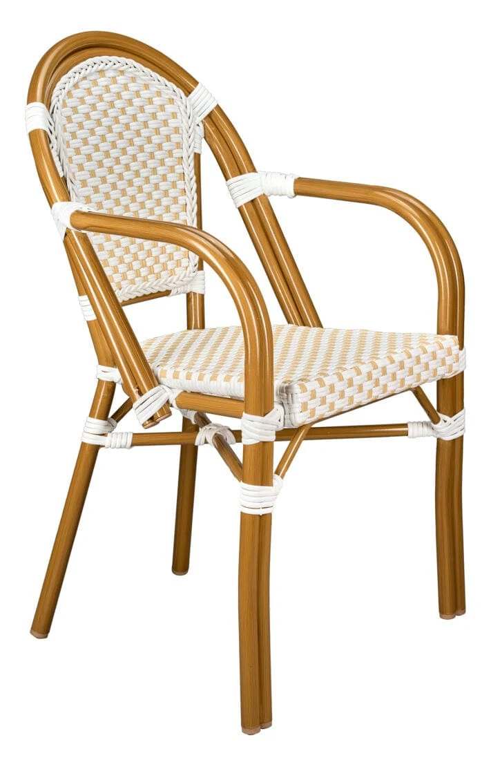 Toulouse White and Beige French Bistro Patio Dining Chair with Arms CBPAWB-AX-T