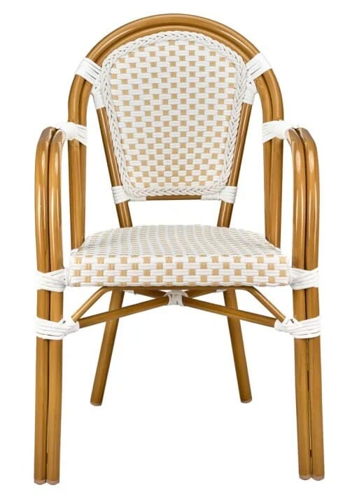 Toulouse White and Beige French Bistro Patio Dining Chair with Arms CBPAWB-AX-T
