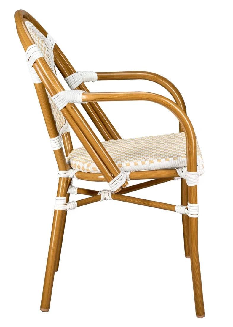 Toulouse White and Beige French Bistro Patio Dining Chair with Arms CBPAWB-AX-T