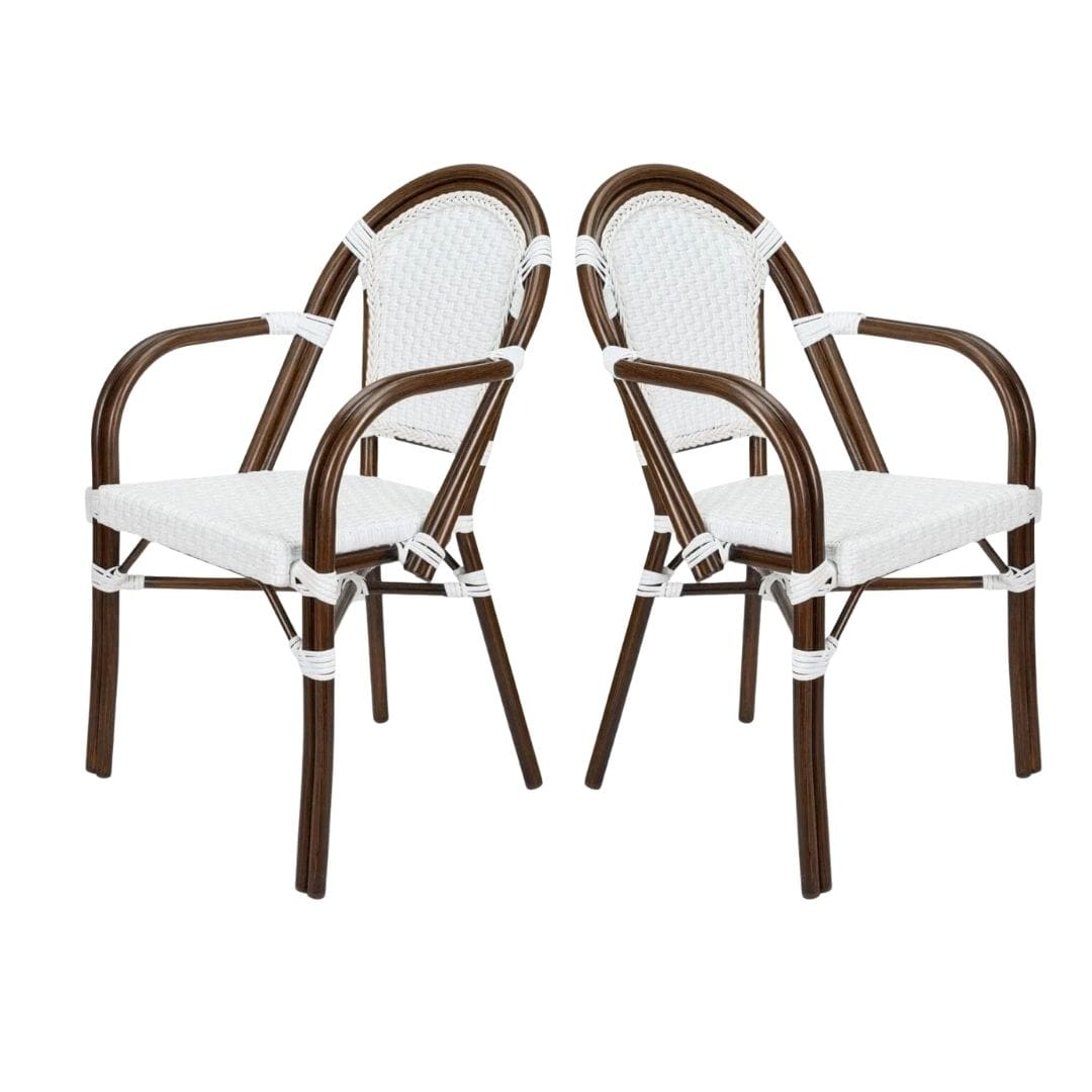 Toulouse White on White French Bistro Patio Dining Chair with Arms CBPAWD-AX-T