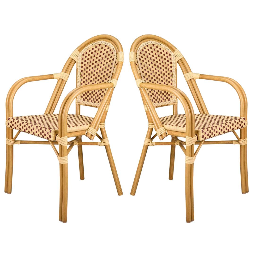 Toulouse Beige and Maroon French Bistro Patio Dining Chair with Arms CBPAWM-AX-T