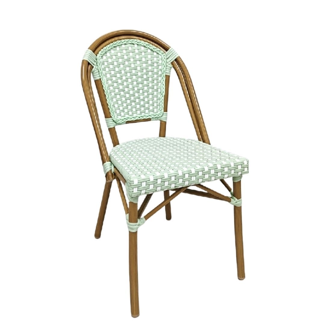 Chivari Sage Green on White PE Rattan Armless Bistro Chair Medium Frame CBPSGW-AX-T