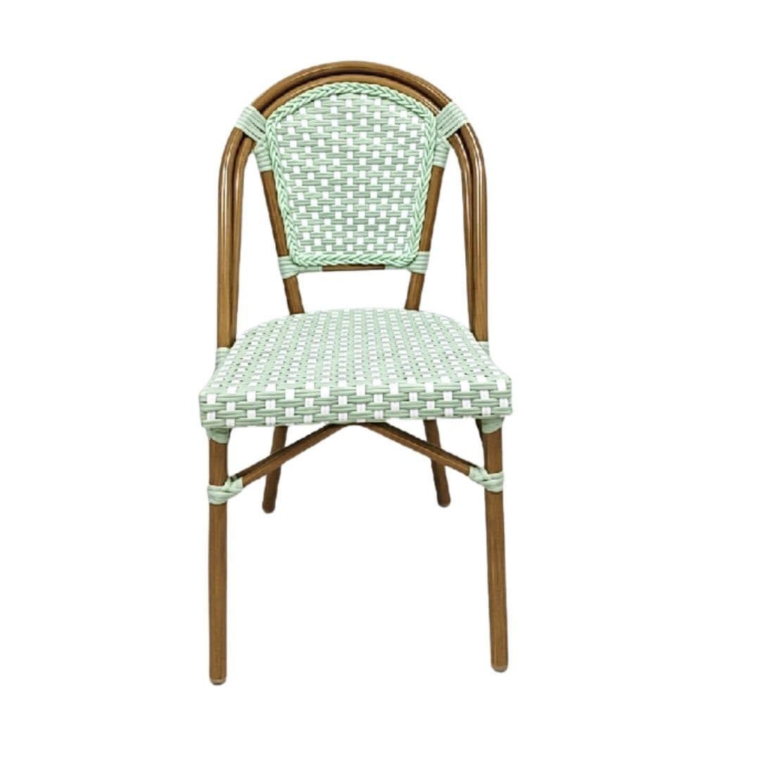 Chivari Sage Green on White PE Rattan Armless Bistro Chair Medium Frame CBPSGW-AX-T