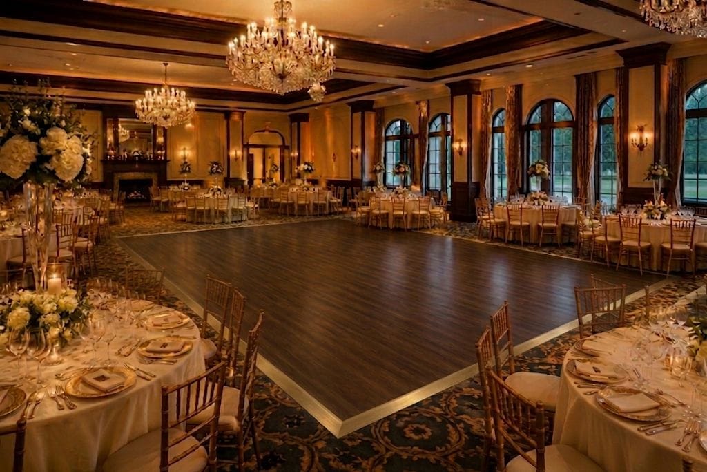 Portable dance floor in a club ballroom