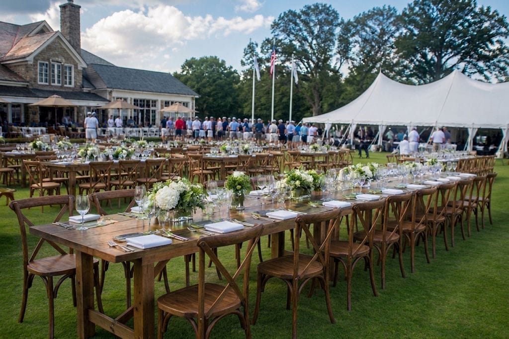 Lawn kit: resin folding chairs, farm tables and a portable stage