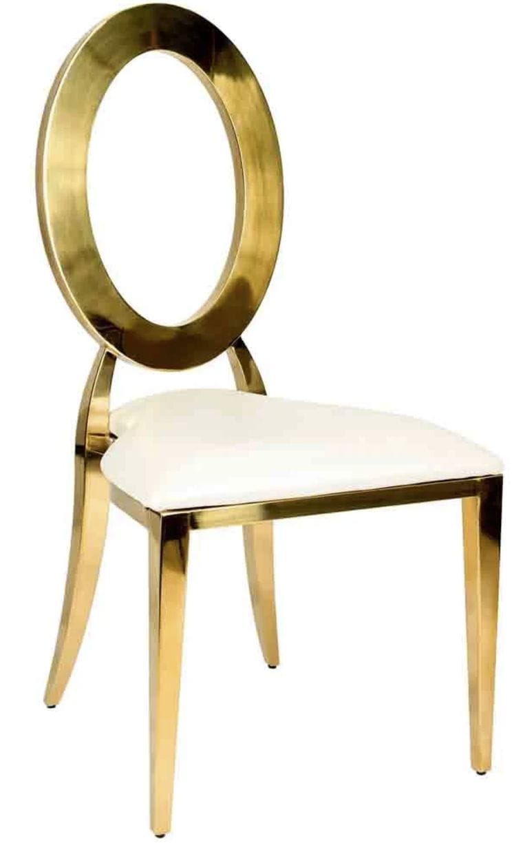 Gold stainless steel O Chair with white vinyl seat