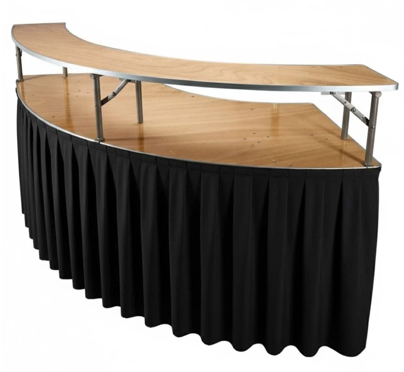 Serpentine table used as a bar with a riser
