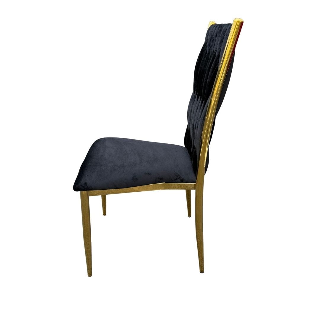 Chivari Caterpillar Chair Stainless Steel Gold Frame with Black Cushions CCPM-B-AX-SO