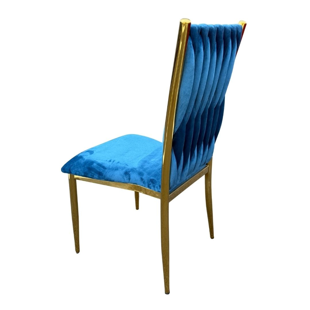 Chivari Caterpillar Chair Stainless Steel Gold Frame with Blue Cushions CCPM-BLU-AX-SO
