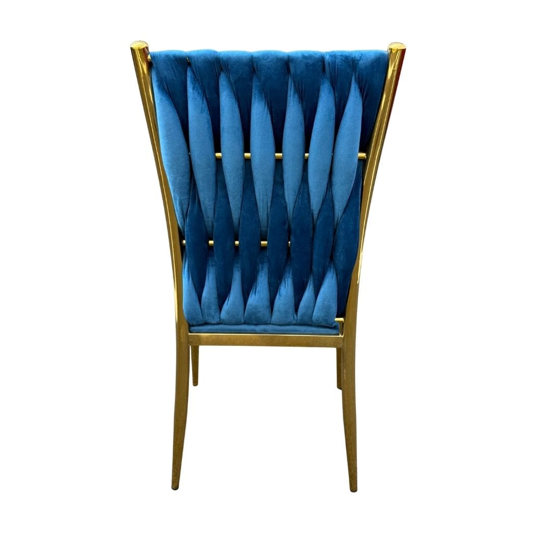 Chivari Caterpillar Chair Stainless Steel Gold Frame with Blue Cushions CCPM-BLU-AX-SO