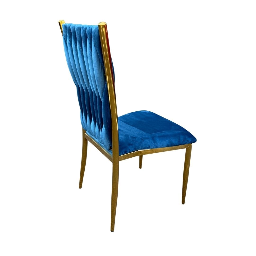 Chivari Caterpillar Chair Stainless Steel Gold Frame with Blue Cushions CCPM-BLU-AX-SO