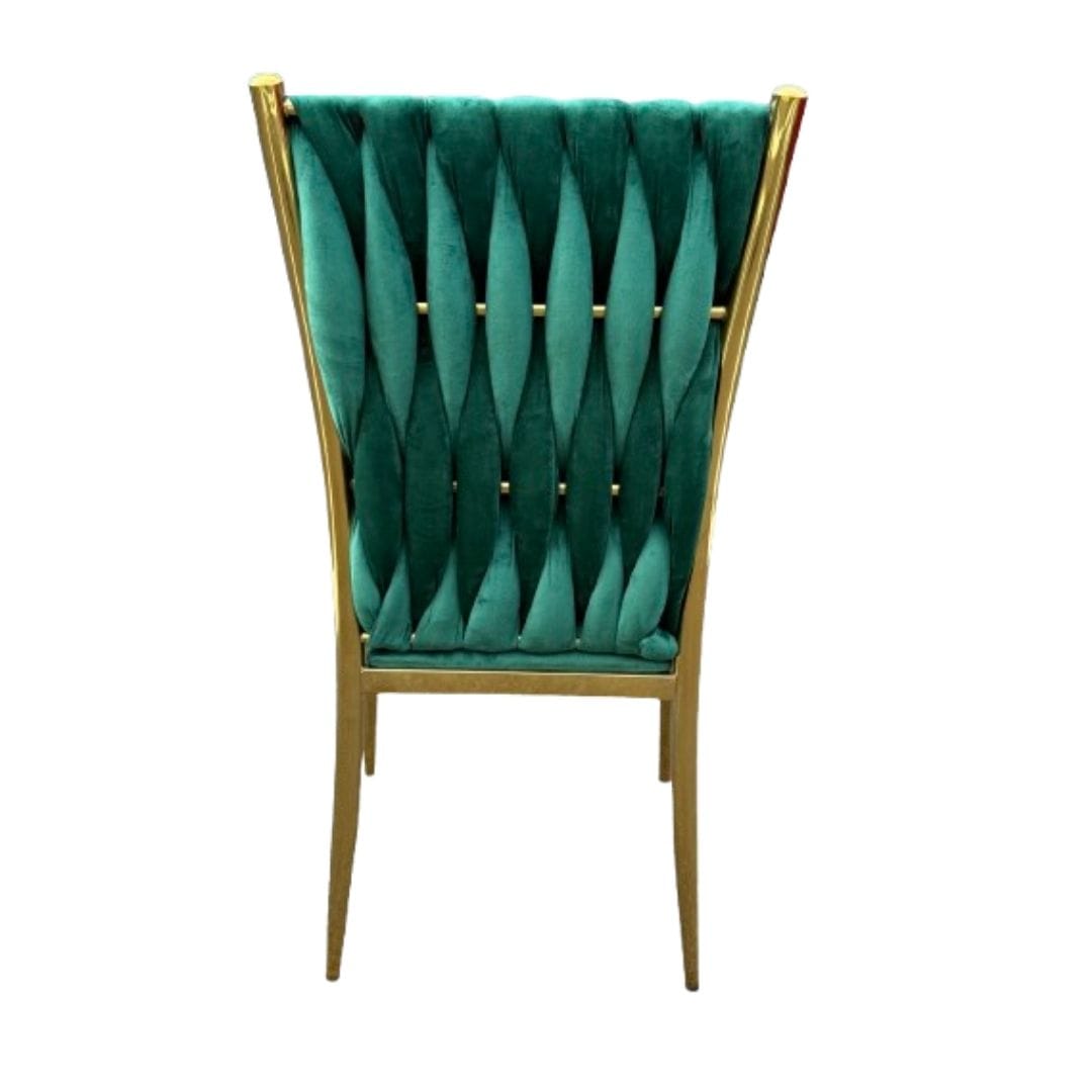 Chivari Caterpillar Chair Stainless Steel Gold Frame with Hunter Green Cushions CCPM-HG-AX-SO