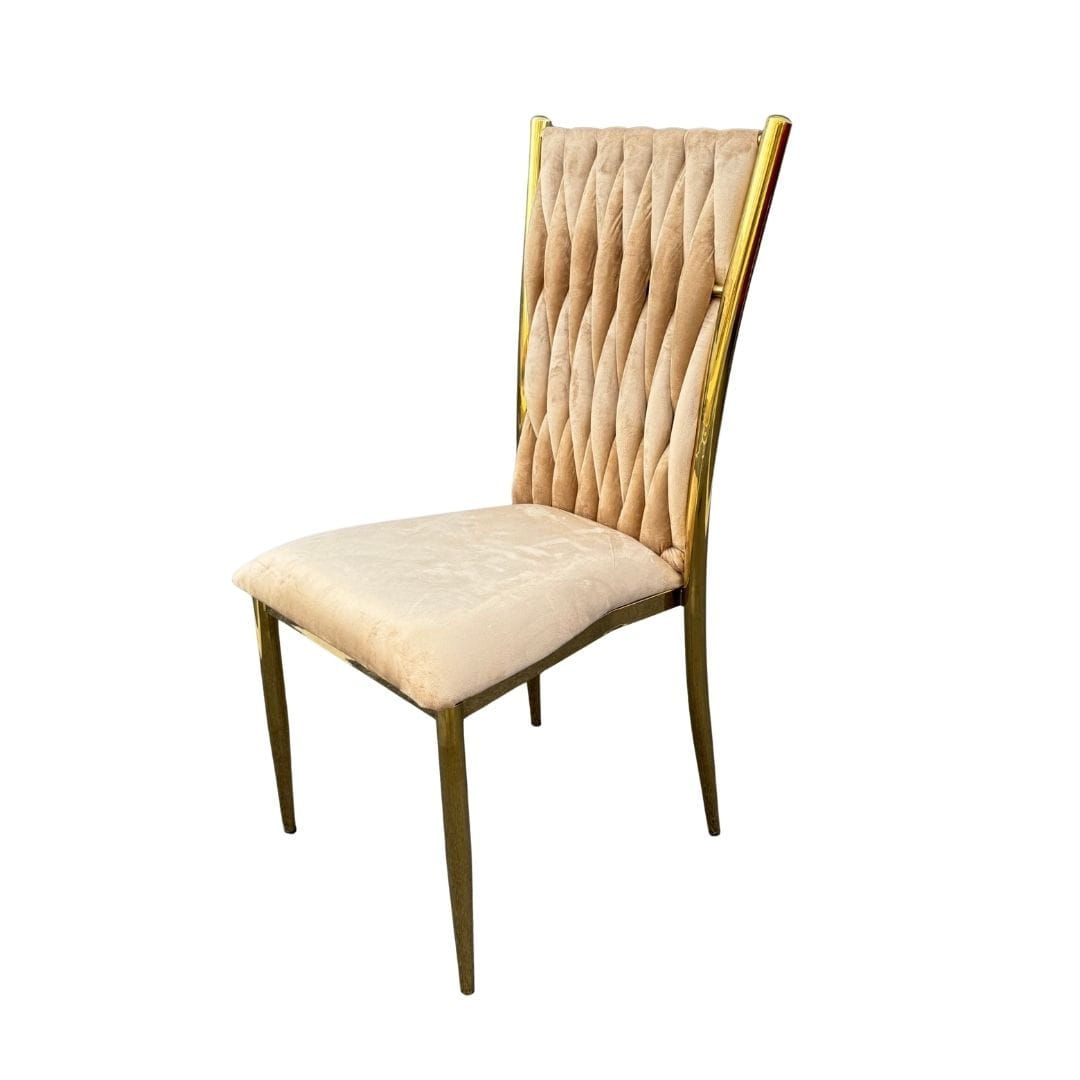 Chivari Caterpillar Chair Stainless Steel Gold Frame with Tan Cushions CCPM-T-AX-SO