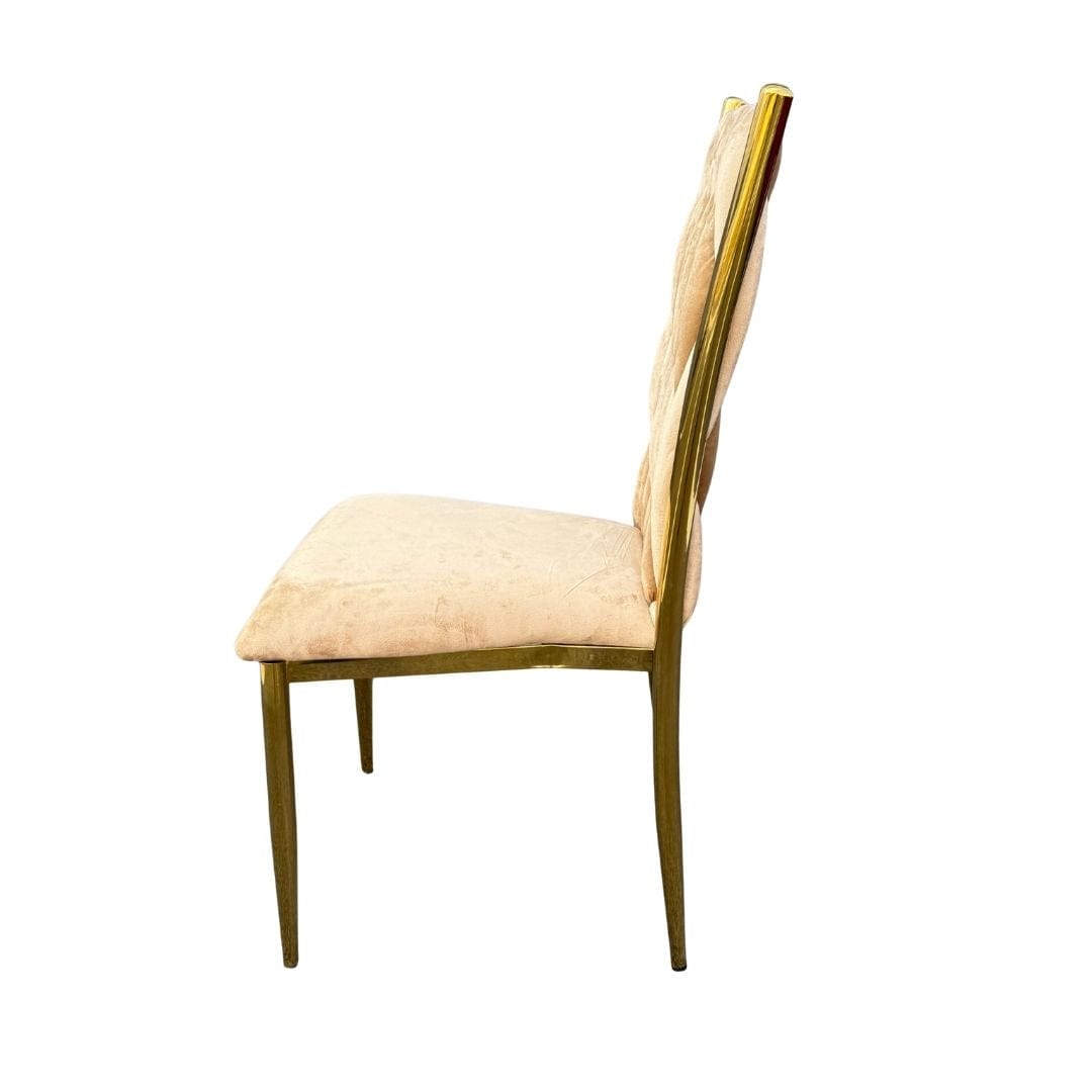 Chivari Caterpillar Chair Stainless Steel Gold Frame with Tan Cushions CCPM-T-AX-SO