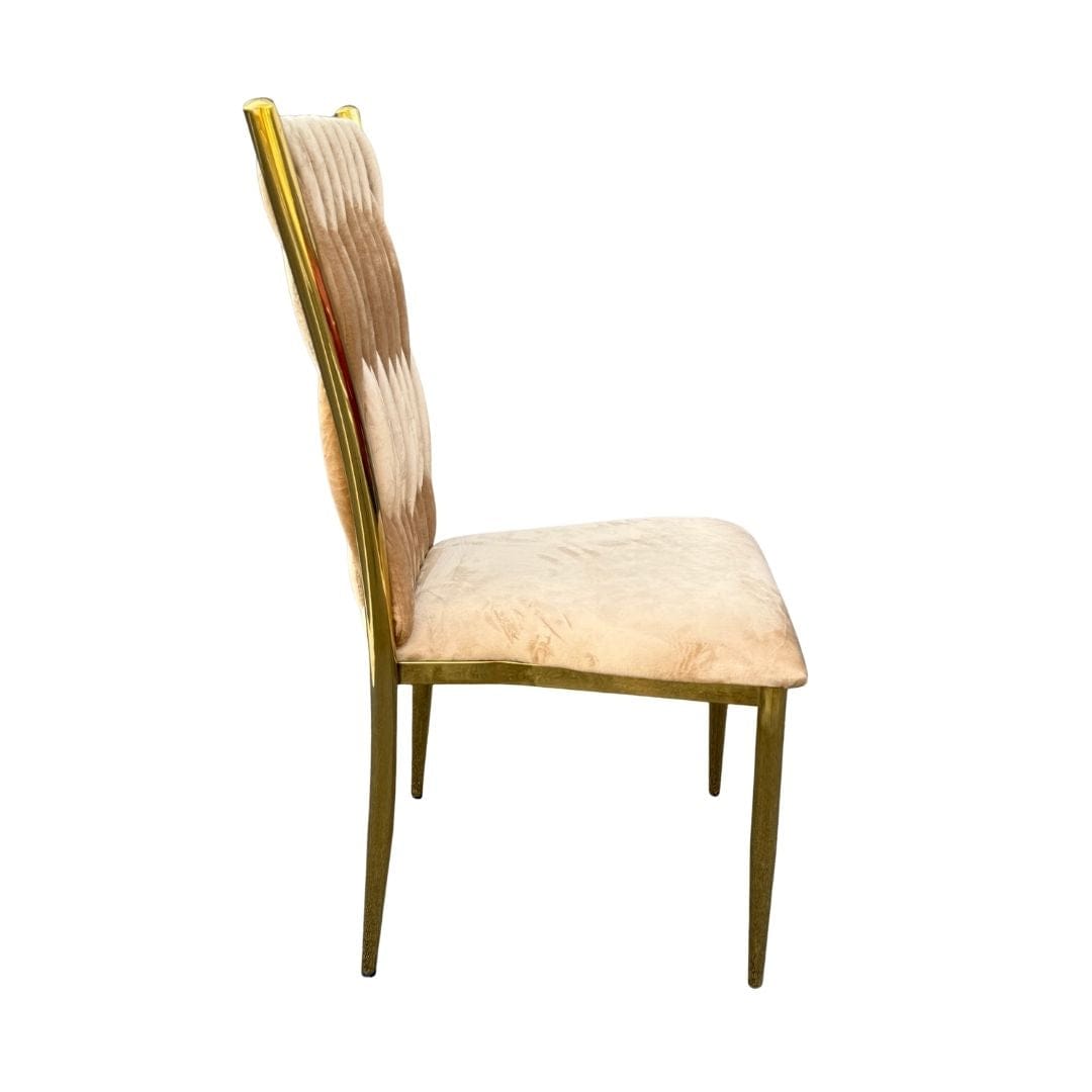 Chivari Caterpillar Chair Stainless Steel Gold Frame with Tan Cushions CCPM-T-AX-SO