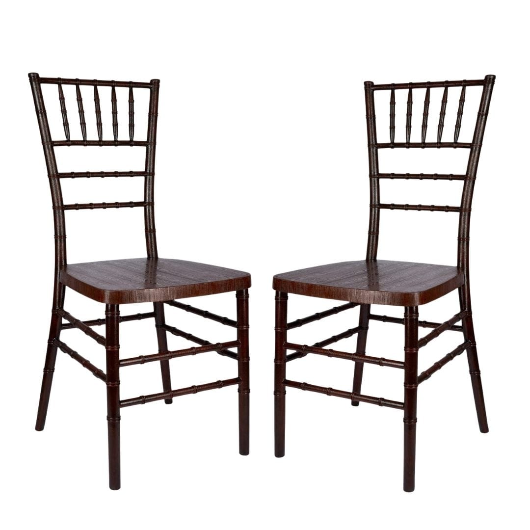 Chivari Fruitwood WoodGrain Resin Steel Skeleton™ Chiavari Chair- 2 Pack - Some Assembly Required CCRF-U2-STEEL-AX-T-2