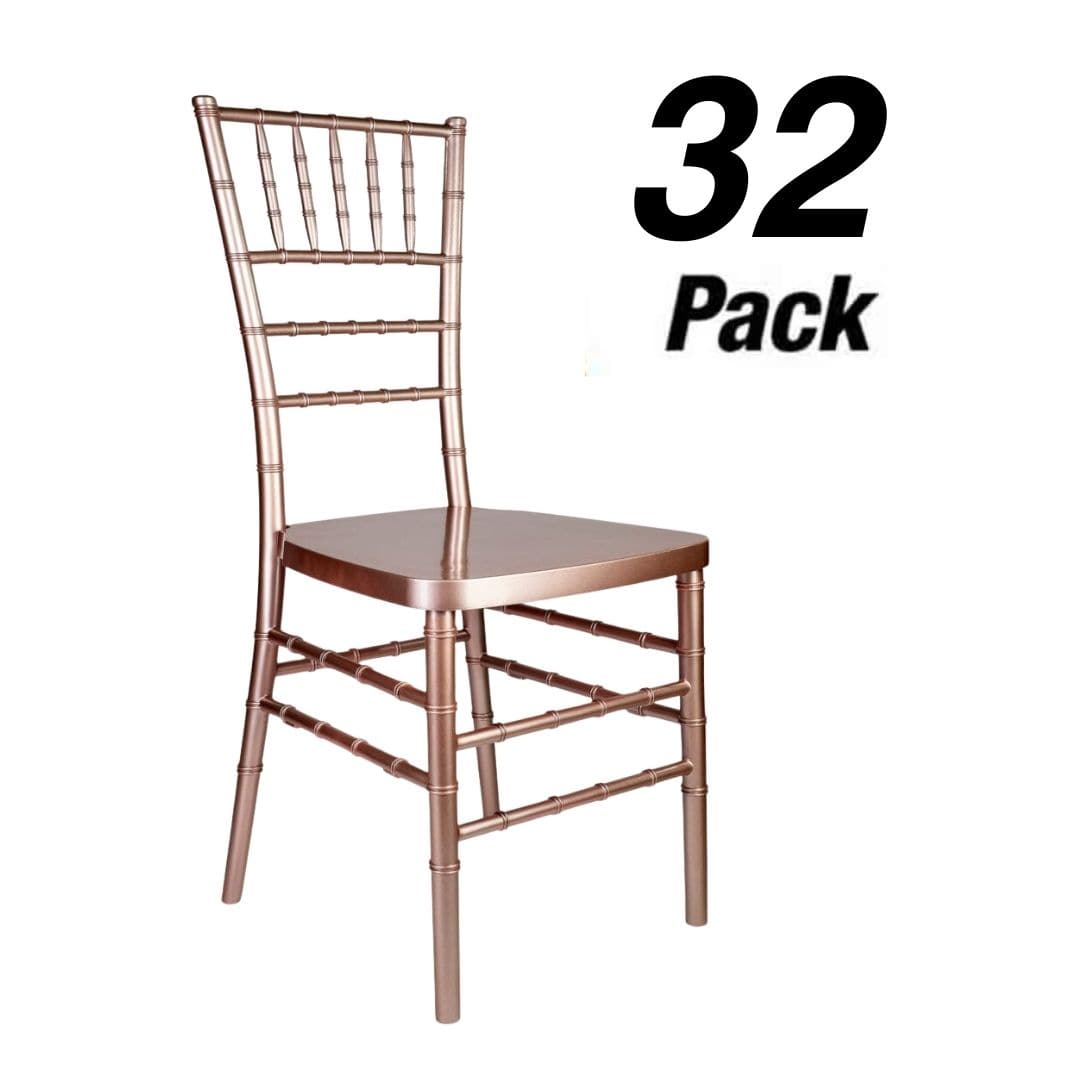 Chivari 32 Chiavari Chair Package - Sparkling Rose Gold Steel Skeleton™ Resin CCRRGSP-ST-32KT-AX